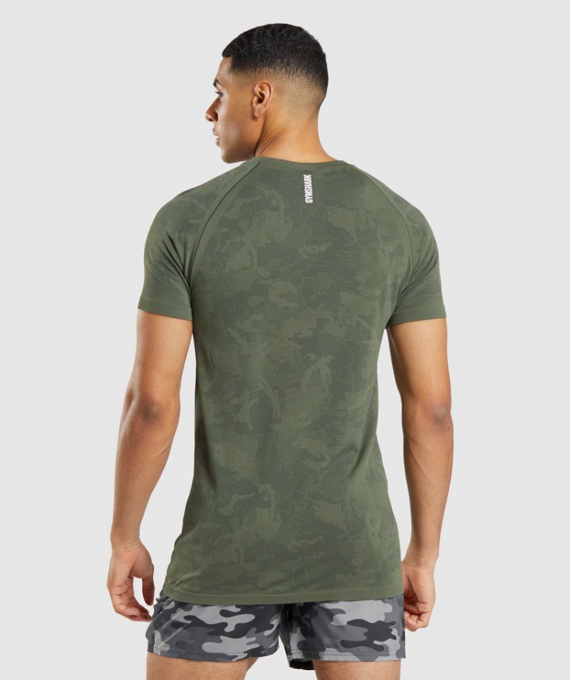 Men's Gymshark Geo Seamless T-Shirts Olive | CA D0N635